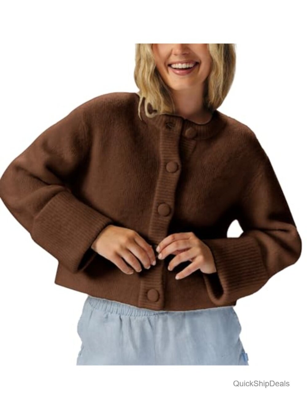 Women's Crop Cardigan Sweater Lightweight Knit Casual Cardigan